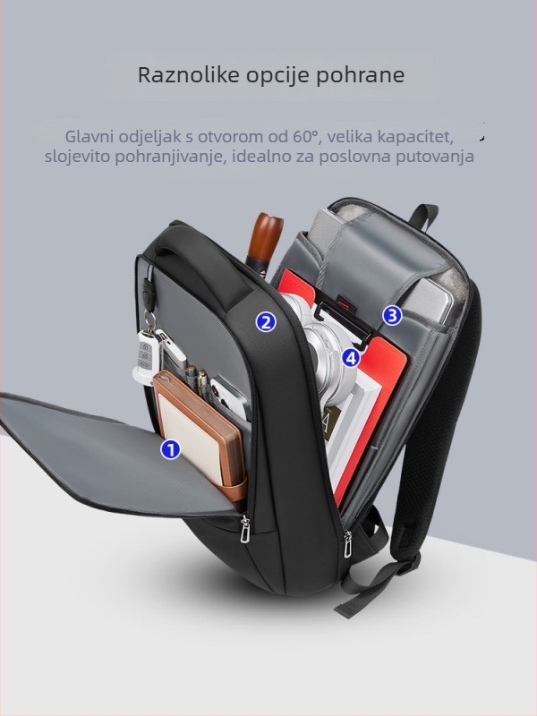 Muški PVC poslovni ruksak za prijenosnik, vodootporan, za 16-inčni prijenosnik, kapacitet ispod 20 L, zakrivljene naramenice