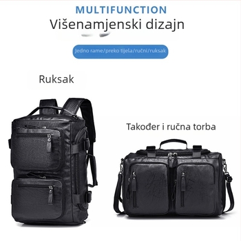 Muška višefunkcionalna putna torba: ruksak, torba preko ramena i crossbody te ručna torba; PU nubuk koža, vodootporna; kapacitet 20–35 L; kompatibilna s 16-inčnim laptopom; poliester podstava; urban casual stil
