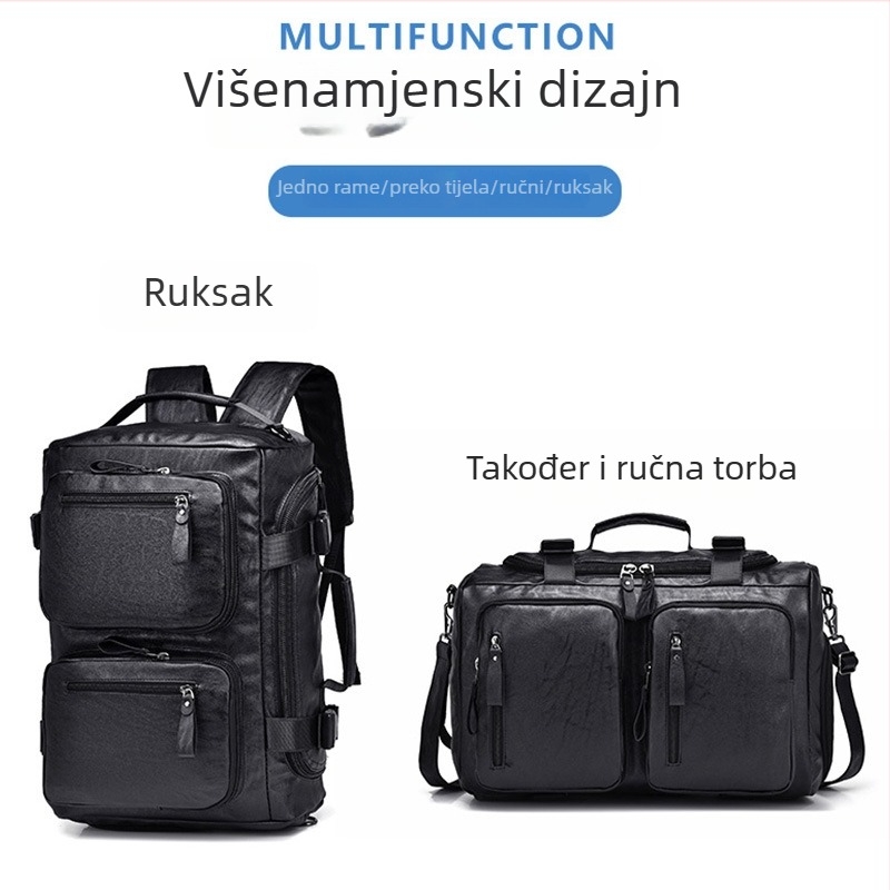Muška višefunkcionalna putna torba: ruksak, torba preko ramena i crossbody te ručna torba; PU nubuk koža, vodootporna; kapacitet 20–35 L; kompatibilna s 16-inčnim laptopom; poliester podstava; urban casual stil