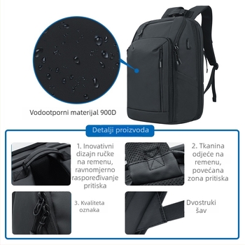 Kingslong višenamjenski poslovni ruksak, proširiv, vodootporan; pogodan za 16-inčni prijenosnik; Materijal: PU; Sustav remena: zakrivljene naramenice.