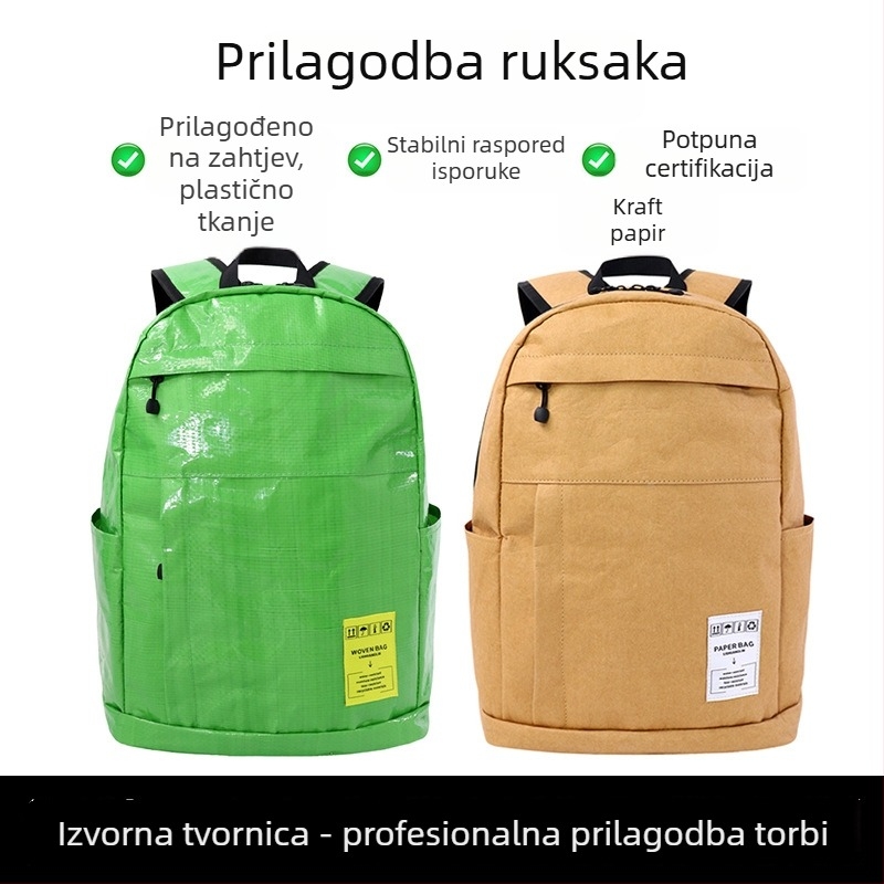 Ruksak od ekološki plastičnog tkanog materijala i Kraft papira, minimalistički stil, kapacitet 20–35 L, pogodan za 15-inčni laptop, ultra lagan s zakrivljenim naramenicama