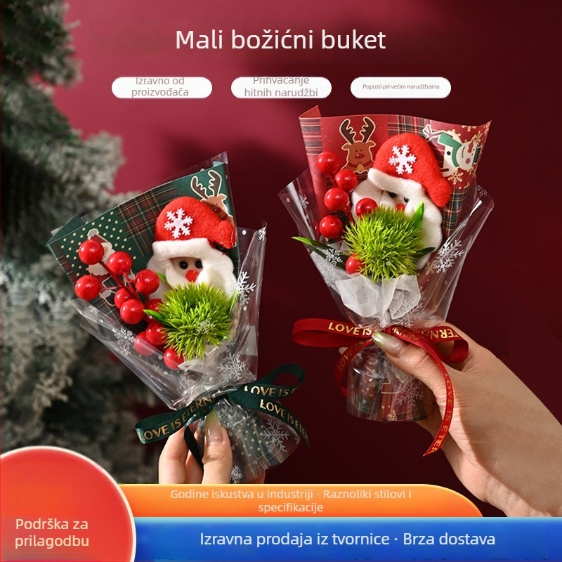 Suhi buket cvijeća s Djedom Božićnjakom, SD001, 20 g, ručna izrada dekoracije