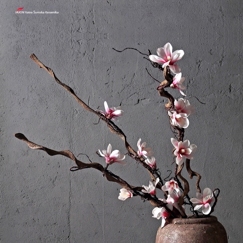 Dnevni boravak dekorativne sušene grane s svilenim cvjetovima – zakrivljene stabljike, Daisy sorta, Huolin Ceramics