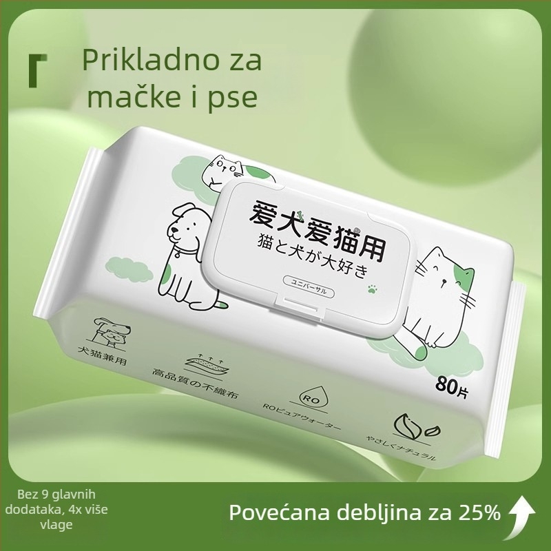 Vlažne maramice za kućne ljubimce za mačke i pse – bez ispiranja, 80 listova