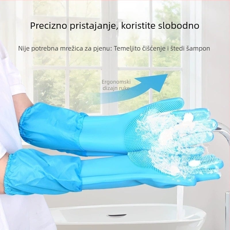 Silikonske rukavice za kupanje kućnih ljubimaca (psi i mačke), produžena rukavica za nježno čišćenje i zaštitu od ogrebotina i ugriza