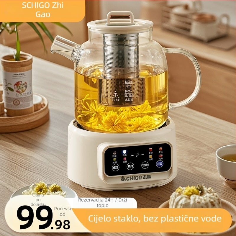 Chigo Zdravstvena čajna kanvica s staklenim tijelom, 1–1.5 L, 220 V, 500–1000 W, Model Jx-101, Dodirno upravljanje