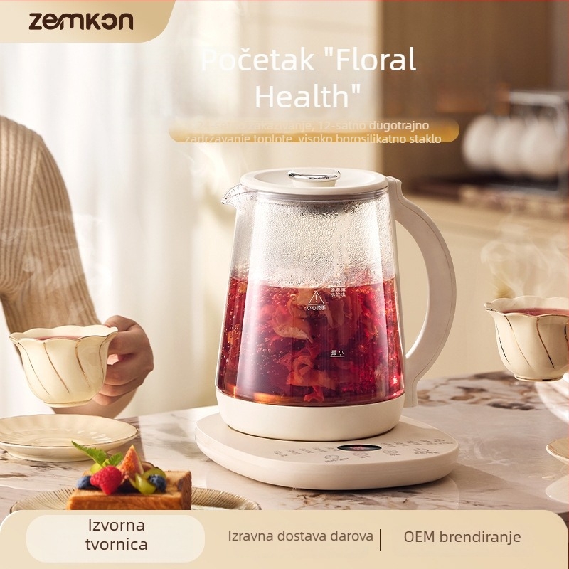Zemkon Health Pot – Višefunkcionalna posuda za čaj s konstantnom temperaturom, staklena kućišta od borosilikatnog stakla, 1.8L, 800W, 220V, dodirno upravljanje