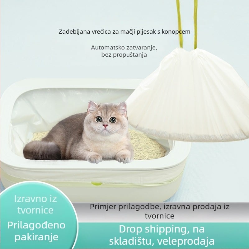 Unutarnja vreća za kutiju za mačke sa šnuralom, debela LDPE membrana, jednokratna upotreba