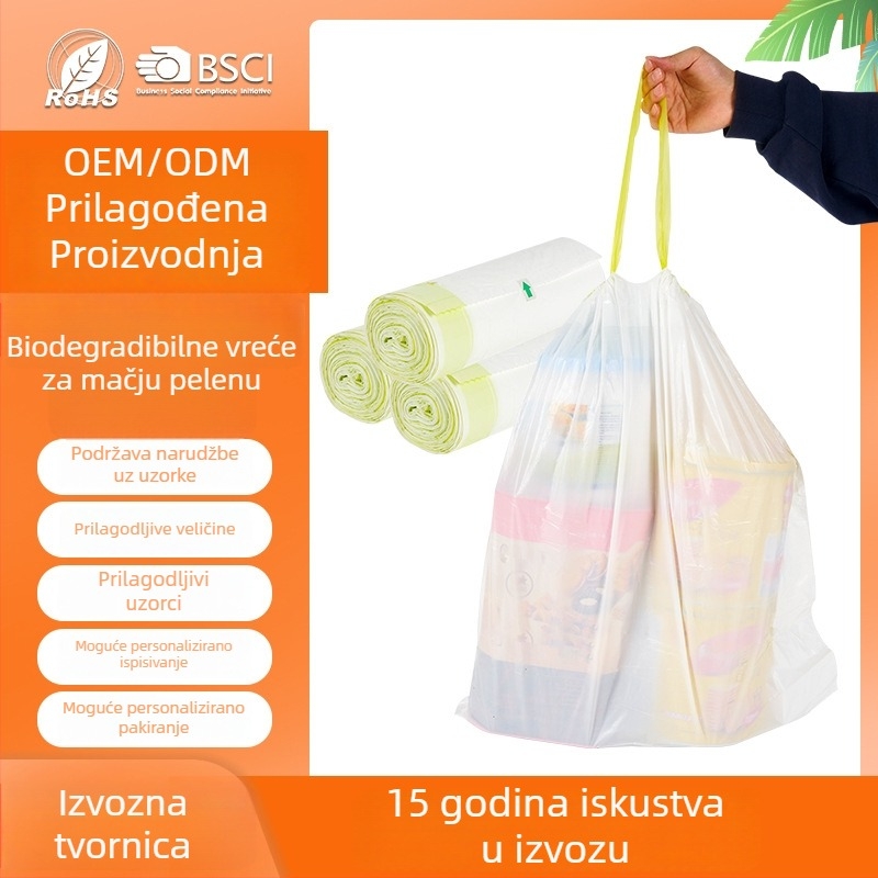 Torba za mačji pijesak, debela, biološki razgradljiva PE, za pametnu kutiju za mačji pijesak, s automatskim zatvaranjem i šivom, u kontinuiranom rulonu