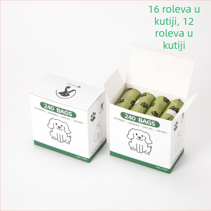 Biodegradibilne vrećice za otpad kućnih ljubimaca s karikaturama otisaka stopa, jednokratne vrećice za pse i mačke, kontinuirani rolni tip, debeli materijal, marka Senya, podrijetlo Zhejiang/Jinhua, poklon kutija
