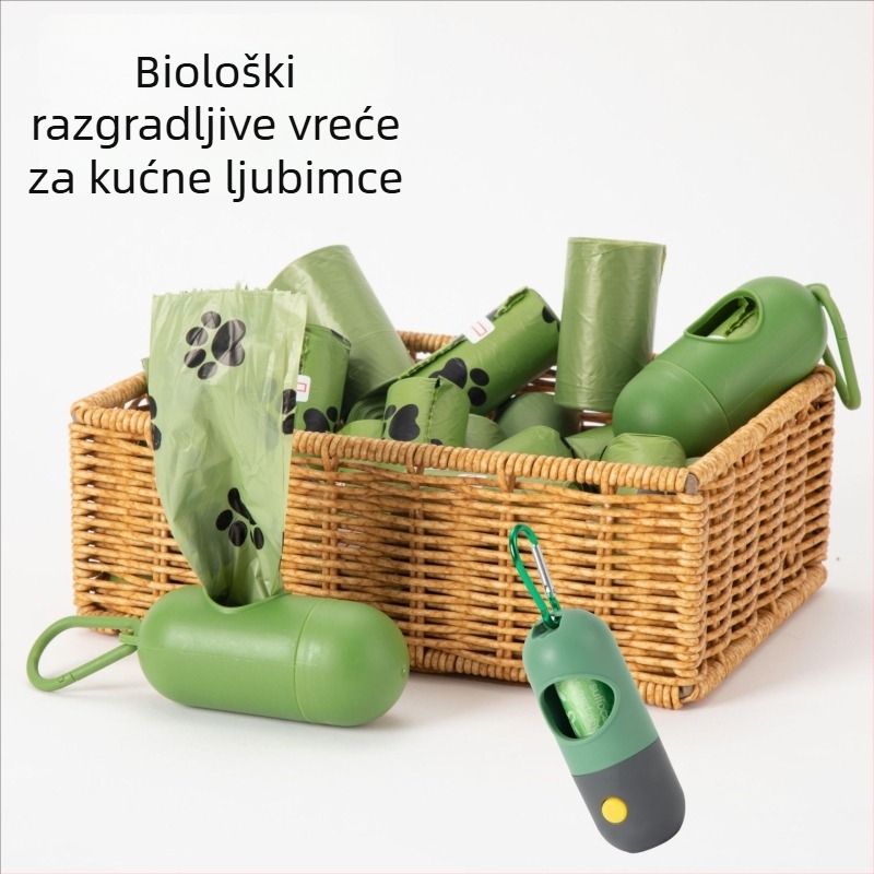 Biodegradibilne vrećice za otpad kućnih ljubimaca s karikaturama otisaka stopa, jednokratne vrećice za pse i mačke, kontinuirani rolni tip, debeli materijal, marka Senya, podrijetlo Zhejiang/Jinhua, poklon kutija