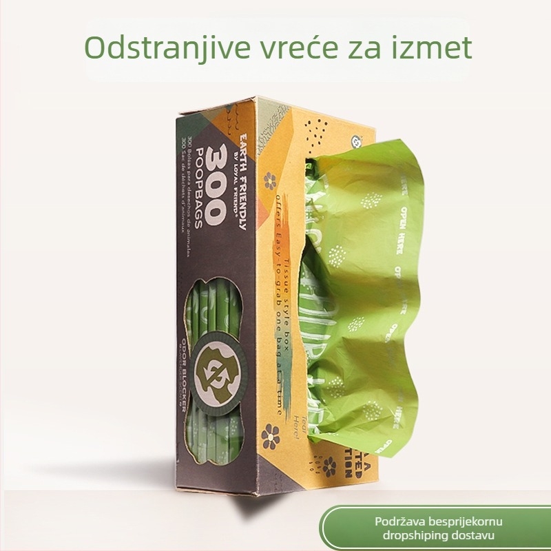 Biodegradibilne vrećice za pseći izmet, tip ravnog otvora, zadebljane, materijal EPI+HDPE, 300 komada (mogućnost privatne oznake)