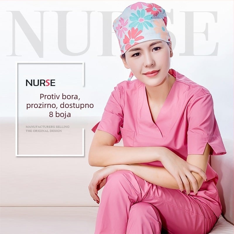 Unisex medicinski scrub top s kratkim rukavima, V-izrez, materijal koji odvodi vlagu, poliester-bavlna 65%