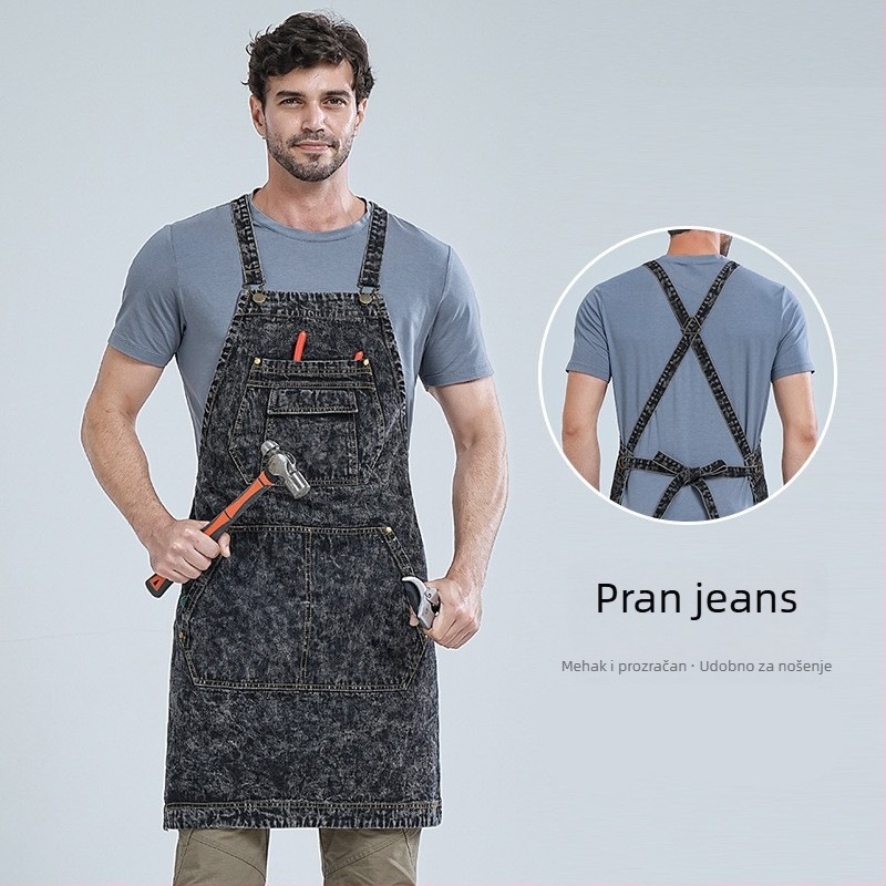 Denim radna pregača bez rukava, protiv zaprljanja, modernog i jednostavnog stila, licencirana privatna etiketa dostupna