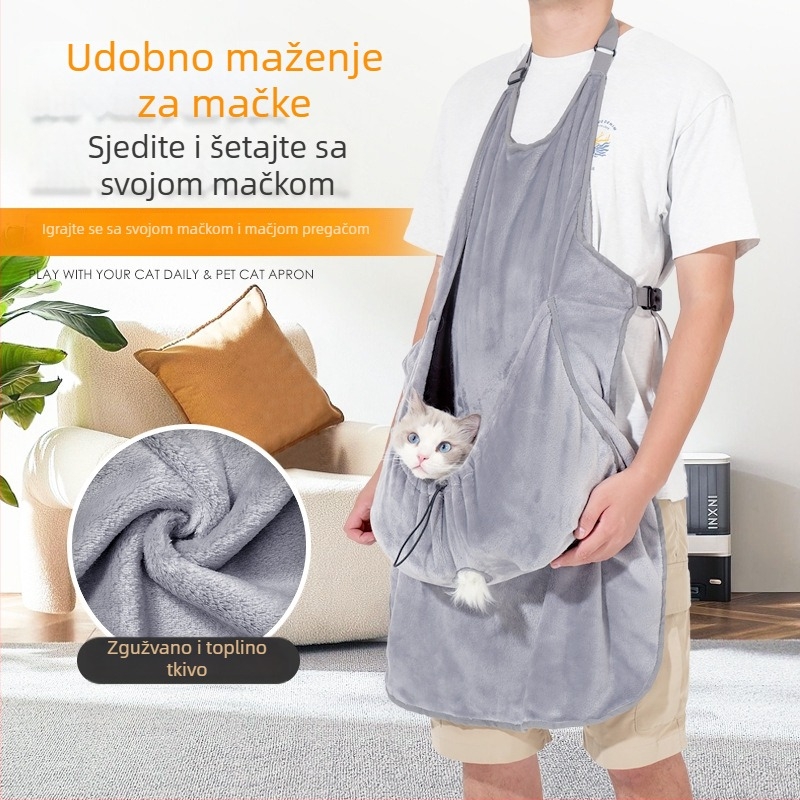 Pregača za mačke s debelim upijajućim materijalom, sprječava prianjanje dlake na odjeću, pogodna za vanjsku upotrebu