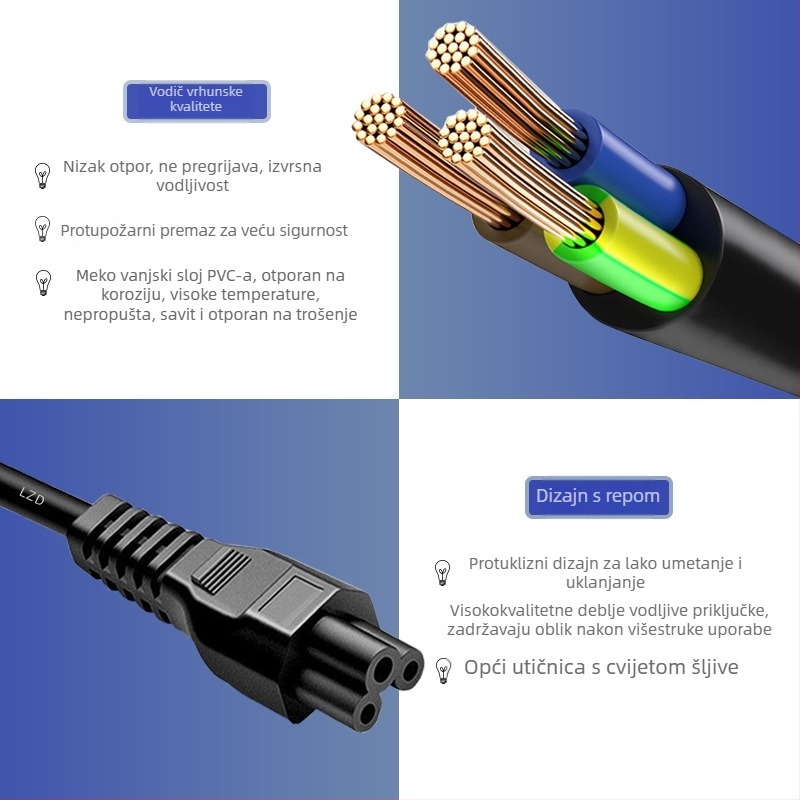 Long Zhengda kabel napajanja za prijenosno računalo s britanskim BS utikačem, 3-žilni, PVC plášť