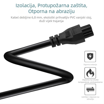 Napajajući kabel za prijenosno računalo, vodič od bakro-obalenog aluminija, PVC izolacija, europski dvodjelni utikač, certificirano prema njemačkom standardu