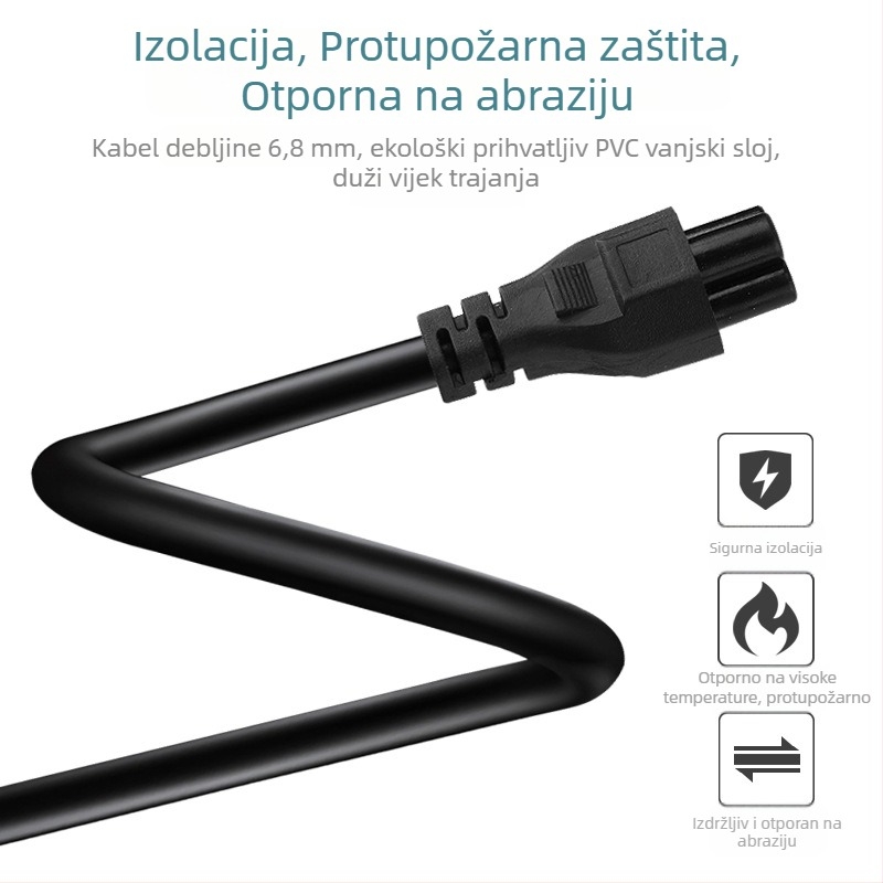 Napajajući kabel za prijenosno računalo, vodič od bakro-obalenog aluminija, PVC izolacija, europski dvodjelni utikač, certificirano prema njemačkom standardu