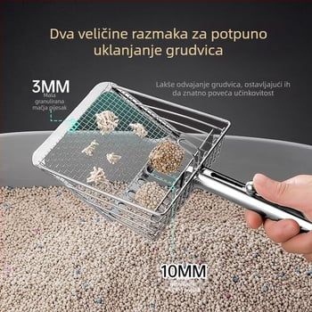 Metalna lopatica za mačji pijesak s finim rupama, pogodna za bentonit/tofu i mineralni pijesak, dizajn push-pull