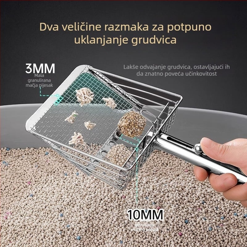 Metalna lopatica za mačji pijesak s finim rupama, pogodna za bentonit/tofu i mineralni pijesak, dizajn push-pull