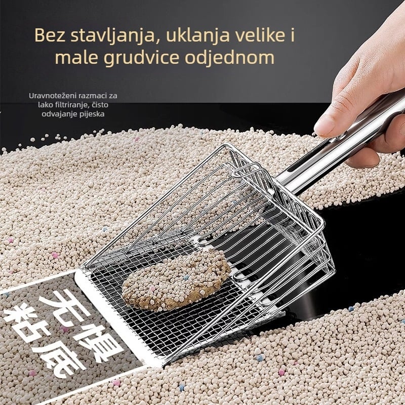 Metalna lopatica za mačji pijesak s finim rupama, pogodna za bentonit/tofu i mineralni pijesak, dizajn push-pull