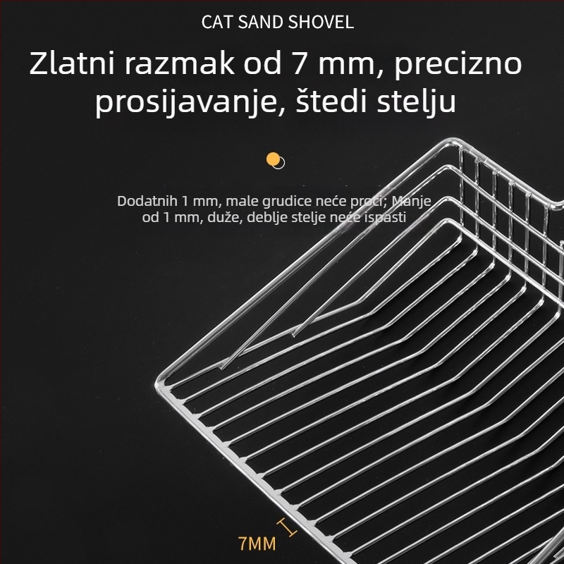 Velika metalna lopatica za mačju stelju s finim otvorima, nehrđajući čelik