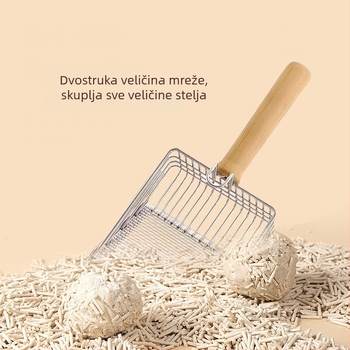 Dvostruko funkcionalna lopatica od nehrđajućeg čelika za mačji izmet s finom mrežom, pogodna za mineralni i tofu pijesak, velika