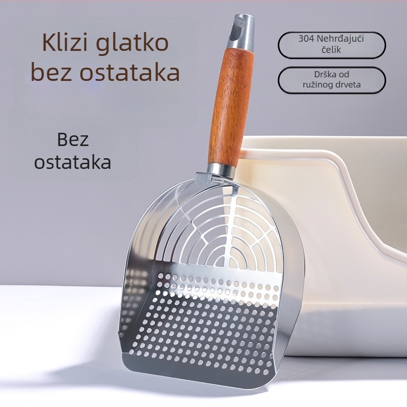 Nehrđajući čelična lopatica za mačji toalet s malim rupama za prosijavanje, pogodna za tofu pijesak i mineralni pijesak