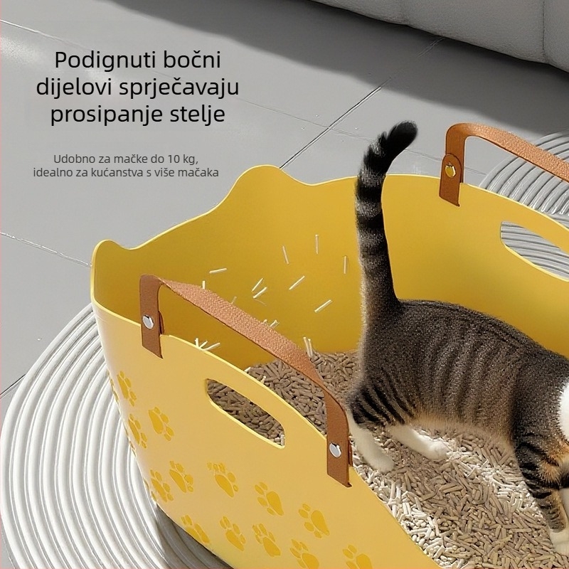 Prijenosna ekstra velika kutija za mačju toaletu s zaštitom od prskanja, za dom i putovanja, prenosni transporter za mačke