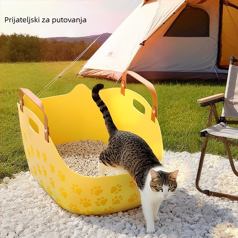 Prijenosna ekstra velika kutija za mačju toaletu s zaštitom od prskanja, za dom i putovanja, prenosni transporter za mačke