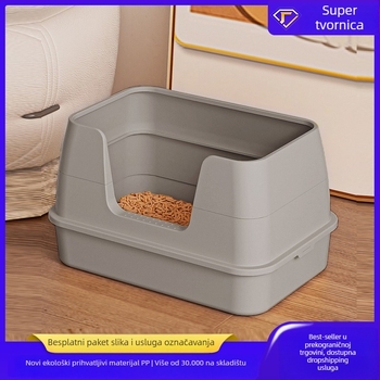 PP kutija za mačji pijesak, sklopiva poluzatvorena konstrukcija, otvoren dizajn, uključuje lopaticu za pijesak, pogodno za mačke do 10 kg
