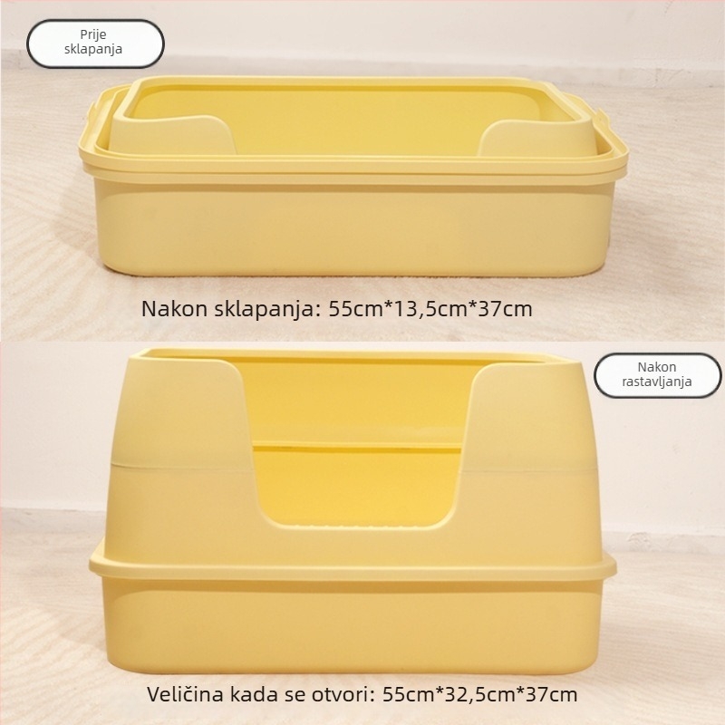 PP kutija za mačji pijesak, sklopiva poluzatvorena konstrukcija, otvoren dizajn, uključuje lopaticu za pijesak, pogodno za mačke do 10 kg