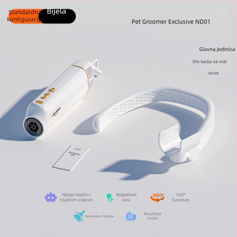 All-in-One sušilo za kućne ljubimce za pse i mačke, visi oko vrata, tih i visoke brzine sušilo za uklanjanje dlaka — Nd-01, 1000–1199W, 220V, AC motor, zaštita od pregrijavanja