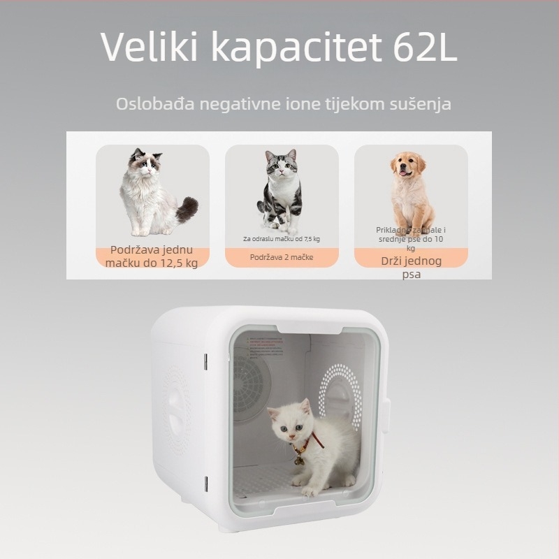Automatska sušilica za mačke u kutiji za sušenje s UV sterilizacijom, tiho, upravljanje putem aplikacije (Model LQ-HG100; 1000–1199W; 220V; Za mačke; UV sterilizacija + ionska njega dlake)
