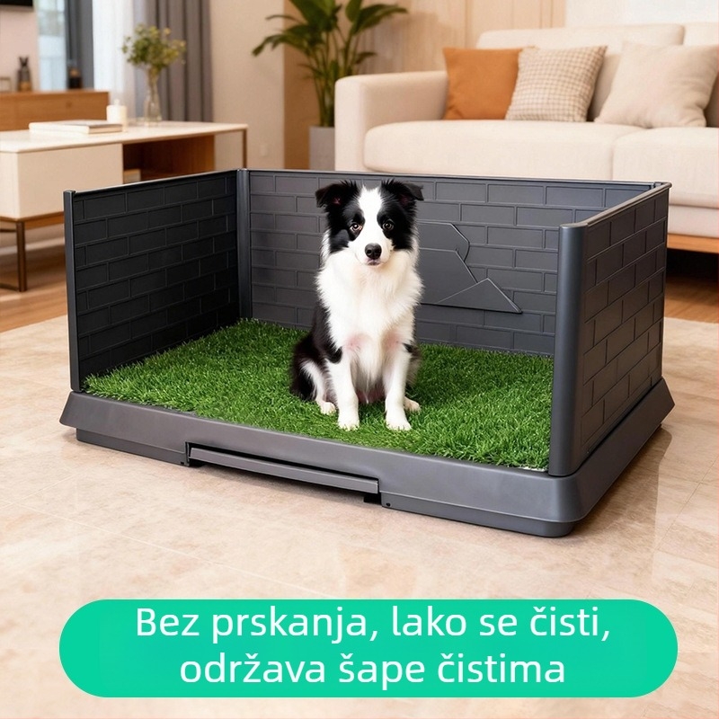 Toalet za pse s umjetnom travom, trostranim ograničenjem i podlogom za urin