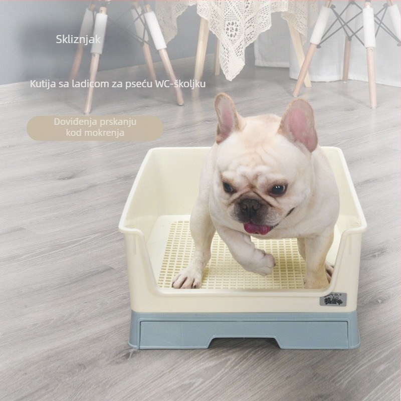 Plastična toalet za pse s ladicom i pregradom protiv prskanja za manje i srednje pasmine — ispljiva posuda. Marka: Troublemaker; Materijal: Plastika; Ovlašteni privatni brend: Da; Uvoz: Ne