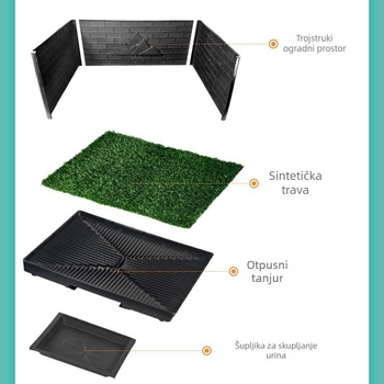 Toalet za pse s pregradom, umjetna trava za mokrenje, trening defekacije na fiksnoj točki, pogodno za srednje i velike pse