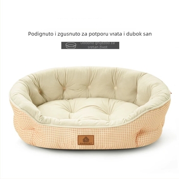Ležište za psa s uzorkom houndstooth, podrška za vrat, protuklizna baza; materijal: poliester + imitacijski velur + pamuk; čišćenje vlažnom krpom; jednostavna montaža