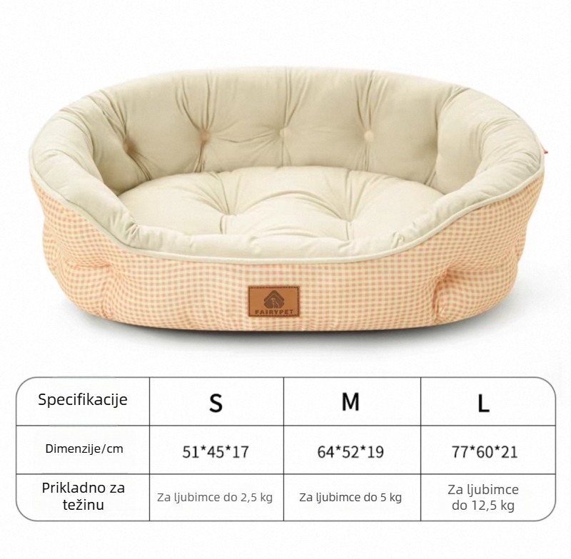Ležište za psa s uzorkom houndstooth, podrška za vrat, protuklizna baza; materijal: poliester + imitacijski velur + pamuk; čišćenje vlažnom krpom; jednostavna montaža