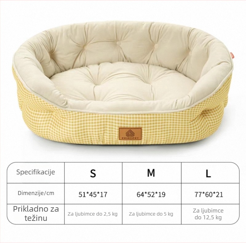 Ležište za psa s uzorkom houndstooth, podrška za vrat, protuklizna baza; materijal: poliester + imitacijski velur + pamuk; čišćenje vlažnom krpom; jednostavna montaža