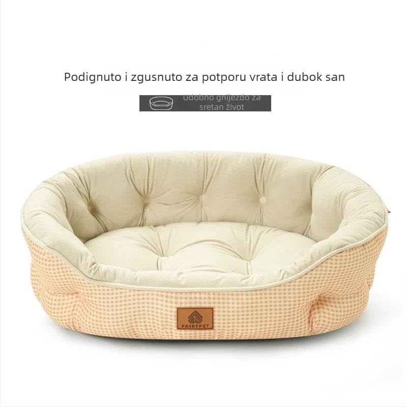 Ležište za psa s uzorkom houndstooth, podrška za vrat, protuklizna baza; materijal: poliester + imitacijski velur + pamuk; čišćenje vlažnom krpom; jednostavna montaža