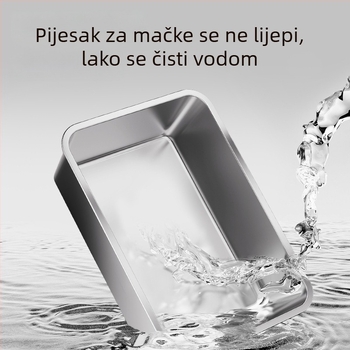 Velika jednostruka kutija za pijesak od nehrđajućeg čelika, otvorena, zaštita od prskanja i dublje zadržavanje pijeska za velike mačke