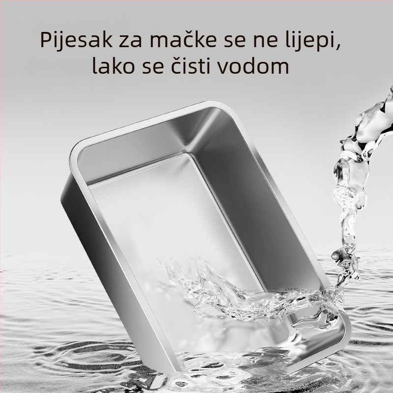 Velika jednostruka kutija za pijesak od nehrđajućeg čelika, otvorena, zaštita od prskanja i dublje zadržavanje pijeska za velike mačke