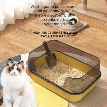 Kutija za mačji toalet, poluzatvoren s visokim ogradom, s podlogom za stopala i protiv prskanja mirisa (Materijal: PP; Brand: Little Black; Za mačke; Uvoz: Ne; Ovlaštene privatne marke: Da)