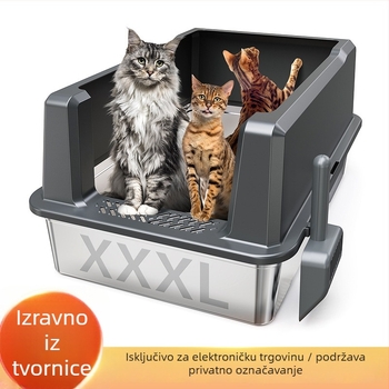 Kutija za mačji pijesak s dizajnom protiv prskanja, konstrukcija od metala i plastike, otvoreni gornji dio i poluzatvoren dizajn, anti-prasina