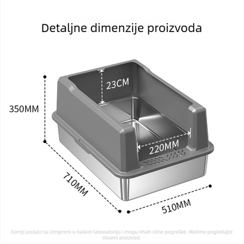 Kutija za mačji pijesak s dizajnom protiv prskanja, konstrukcija od metala i plastike, otvoreni gornji dio i poluzatvoren dizajn, anti-prasina