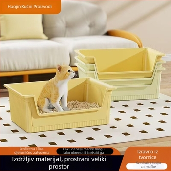 Kutija za mačji pijesak, otvoreni dizajn, protiv prskanja, poluzatvorena plastična kućišta; Materijal: polipropilen (PP); pogodno za mačke
