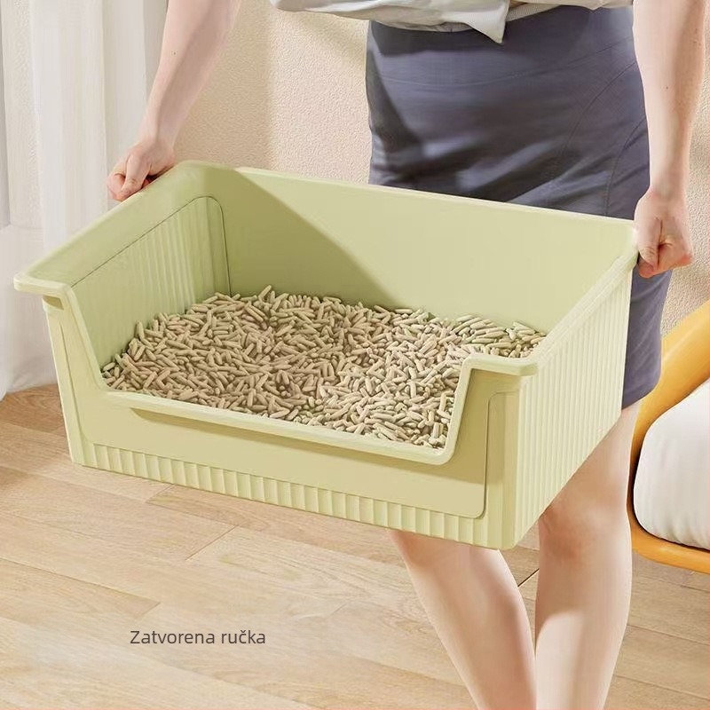 Kutija za mačji pijesak, otvoreni dizajn, protiv prskanja, poluzatvorena plastična kućišta; Materijal: polipropilen (PP); pogodno za mačke