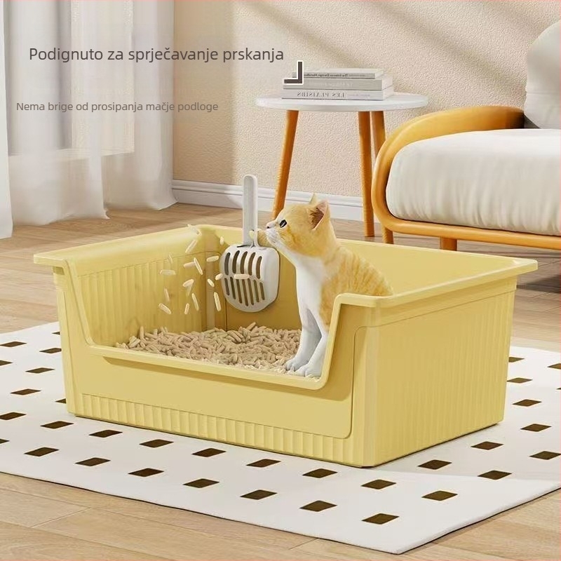 Kutija za mačji pijesak, otvoreni dizajn, protiv prskanja, poluzatvorena plastična kućišta; Materijal: polipropilen (PP); pogodno za mačke
