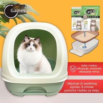 Potpuno zatvorena kutija za mačji pijesak s dvostrukim ladicama, odvajanje suho-mokro, PVC, uvoz iz Japana, brenda Jaloz